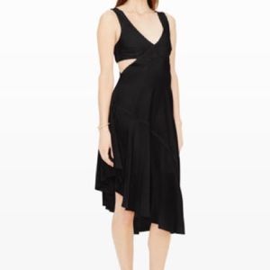 Club Monaco Asymmetrical Side Cutout Dress Black Silk 00 XS